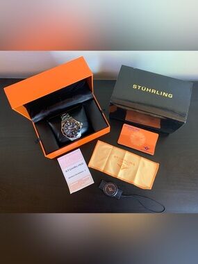 Stuhrling Black Dial Stainless Steel Men's Watch NEW